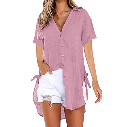 Pitashe Damen Tops Sexy Freizeit V-Ausschnitt Knopf Revers Langes Hemd Damen Sommer T-Shirt Tank Top Party Oberteile Bluse Camisole Hemd Vest Bauchfrei Tunika Shirt Crop Top Weste Clubwear Bekleidung von pitashe Tops