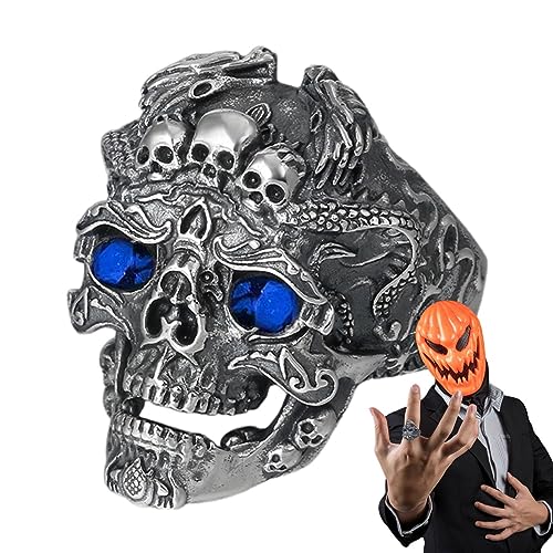 Skelett-Kopfringe,Gotische Totenkopfringe für Männer | Vintage gruseliger Gothic-Totenkopf-Schmuck, Sensenmann-Skelett, offene Ringe, Retro-Skelett-Schmuck Pologmase von pologmase