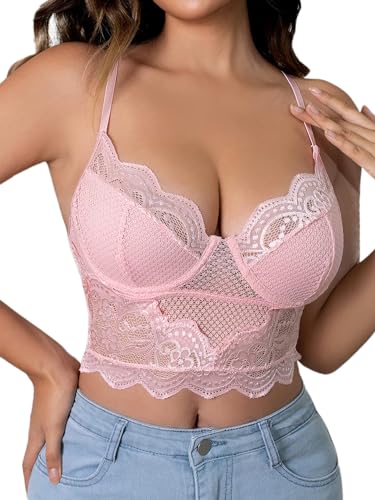 popiv Crop Tops Damen,Sexy Lace Party Outfit Corset Top Damen Backless Spitzentop korsett Oberteil Bralette Bauchfreies von popiv