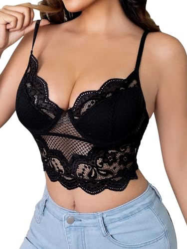 popiv Crop Tops Damen,Sexy Lace Party Outfit Corset Top Damen Backless Spitzentop Korsett Oberteil Bralette Bauchfreies von popiv