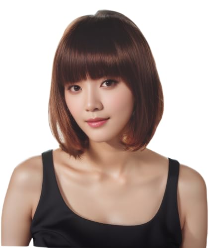 Prettyland Damen Braun-Schwarz Strähnen Kurz-haar Bob Glatte Frau kurze Perücke brown short Wig C479 von prettyland