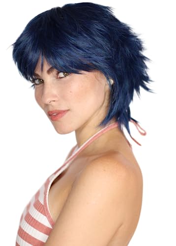 Prettyland Damen Herren Kurze Perücke Fransige Gestuft kurzhaar-Perücke blau blau-schwarz Wig C1268 von prettyland