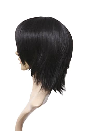 Prettyland Mittellange Kurze Damen Herren Perücke Gestuft Fransig Cosplay Alltag Wie Echthaar Schwarz black wig C756 von prettyland