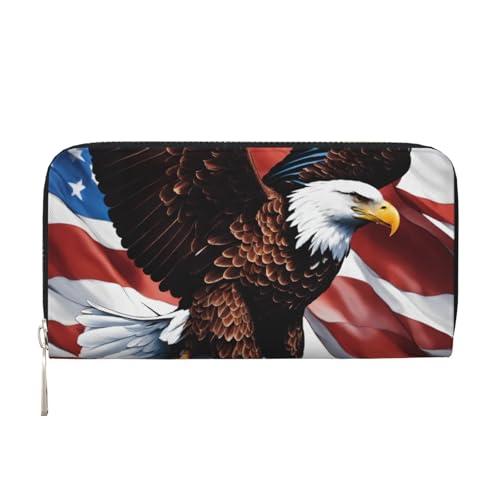 pvinnk Adler mit USA-Flaggen-Druck, elegante Leder-Handbrieftasche, Damen, Kapazität, große lässige Geldbörse, Reise-Ready-Wallet, Schwarz, Einheitsgröße, Kunst pvinnk Adler mit USA-Flaggen-Druck, elegante Leder-Handbrieftasche, Damen, Kapazität, große lässige Geldbörse, Reise-Ready-Wallet, Schwarz, Einheitsgröße, Kunst von pvinnk