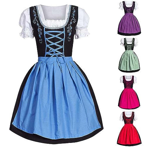 Damen Dirndl Midi Kleid Dirndlkleid Trachtenkleid Set inkl.Spitzen Dirndlschürze Trachtenmode für Bierfest,Oktoberfest,Karneval,Cosplay Dirndl Damen Midi Dirndl Kurz Set Trachtenkleid Trachtenrock von pvucpot