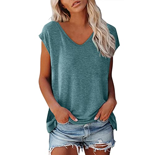 Damen-T-Shirt mit Flügelärmeln Sommer-Tanktop schlicht lässig lockere Passform Blusen Lässige von pvucpot