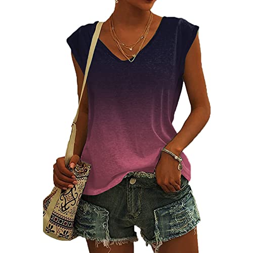 Damen-T-Shirt mit Flügelärmeln Sommer-Tanktop schlicht lässig lockere Passform Blusen Tops Lässiges Loses T-Shirt Sommer Top Kurzarm Sommeroberteile Blütenblattärmeln Basic von pvucpot