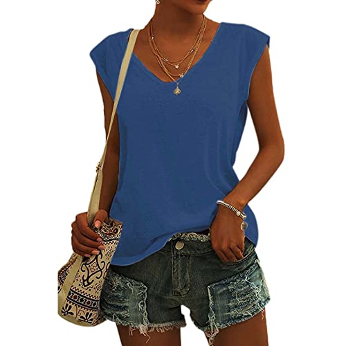 Damen-T-Shirt mit Flügelärmeln Sommer-Tanktop schlicht lässig lockere Passform Blusen Tops Lässiges Loses T-Shirt von pvucpot