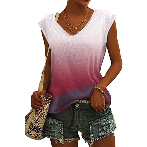 Damen-T-Shirt mit Flügelärmeln Sommer-Tanktop schlicht lässig lockere Passform Blusen Tops Lässiges Loses T-Shirt von pvucpot