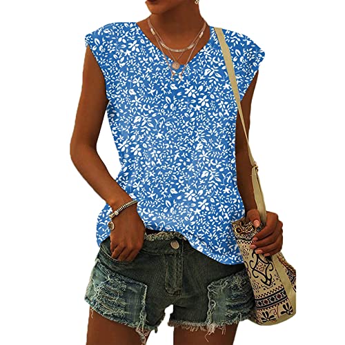 Damen-T-Shirt mit Flügelärmeln Sommer-Tanktop schlicht lässig lockere Passform Blusen Tops Lässiges Loses T-Shirt von pvucpot