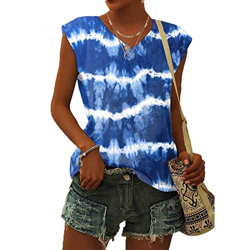 Damen-T-Shirt mit Flügelärmeln Sommer-Tanktop schlicht lässig lockere Passform Blusen Tops Lässiges Loses T-Shirt von pvucpot