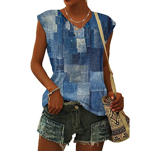 Damen-T-Shirt mit Flügelärmeln Sommer-Tanktop schlicht lässig lockere Passform Blusen Tops Lässiges Loses T-Shirt von pvucpot