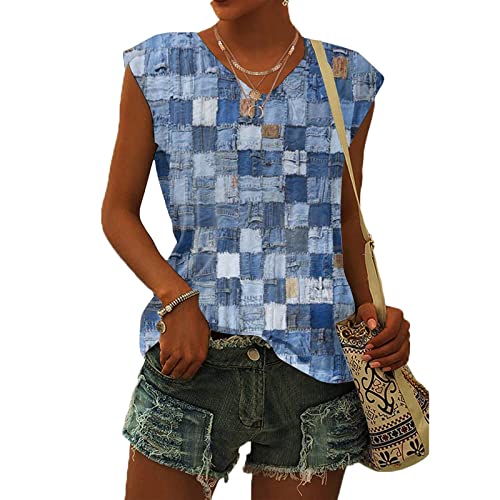 Damen-T-Shirt mit Flügelärmeln Sommer-Tanktop schlicht lässig lockere Passform Blusen Tops Lässiges Loses T-Shirt von pvucpot