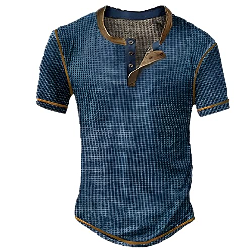 Hemd Herren Langarm/Kurzarm Henley Shirt Männer Freizeithemd Vintage Casual Leicht Baumwolle Slim Fit T-Shirt (Marine, L) von pvucpot