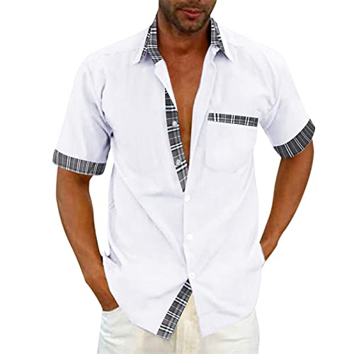 Herren Hemd Kurzarm Leinenhemd Baumwolle Leinen Sommerhemd Button Down Hemd Regular Fit Einfarbig Basic Shirt Buissness Freizeithemd Männer Tops von pvucpot