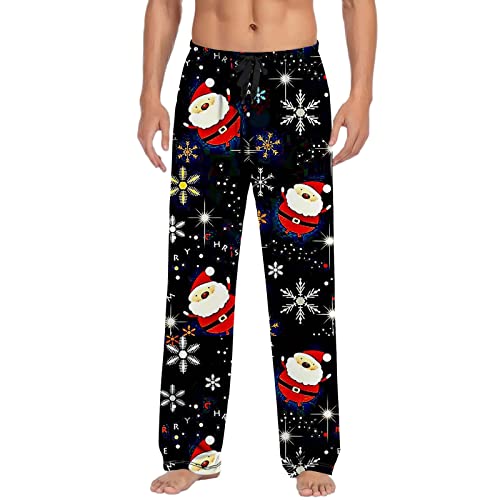 Herren Weihnachten Pyjama Hose Grafik Lounge Hose Schlafhose Kordelzug Elastische Taille für Urlaub mit Taschen Weihnachten Hose Pyjamahose Herren Lang Freizeithosen Freizeithose Pyjamahose Pyjamahose von pvucpot