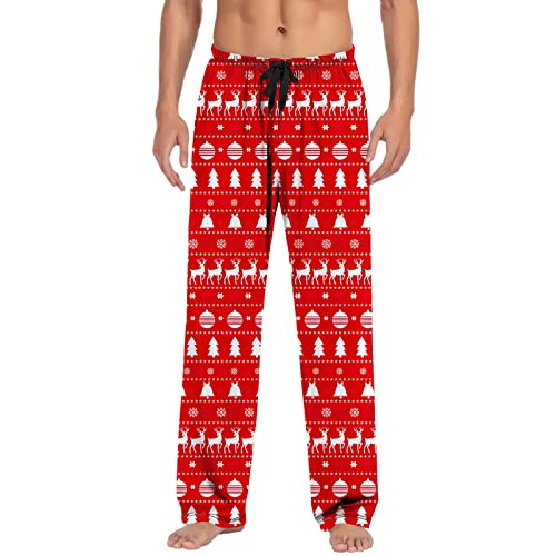 Herren Weihnachten Pyjama Hose Grafik Lounge Hose Schlafhose Kordelzug Elastische Taille für Urlaub mit Taschen Weihnachten Hose Pyjamahose Herren Lang Freizeithosen Freizeithose Pyjamahose Pyjamahose von pvucpot