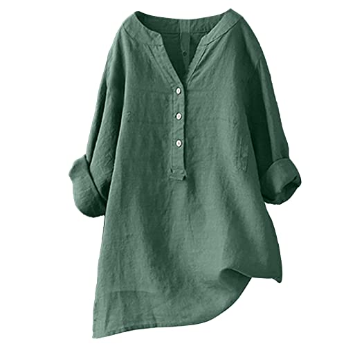 Lange Leinenbluse Damen Bluse Oversize Langarm Shirt Baumwolle Leinen Hemdbluse Elegant Übergröße Longbluse Festliche Oberteil Einfarbig Lose Leinenoberteile Langarmshirt von pvucpot