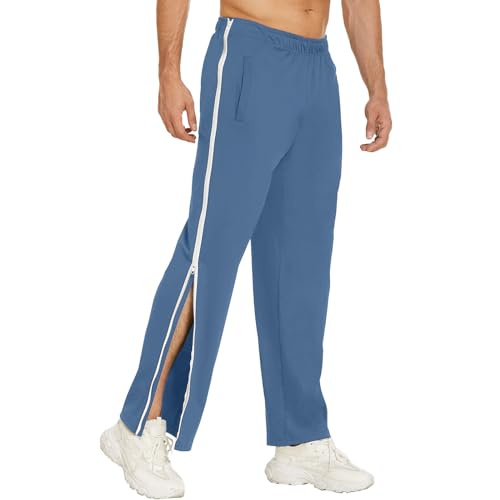 Reha Hose Damen Herren Seitlich Zu Öffnen Baggy Trainingshose mit Seitlichem und Reißverschluss Am Bein Weites Bein Schnellfickerhose Druckknöpfen Sporthose Freizeithose Breite Jogginghose Lässig von pvucpot