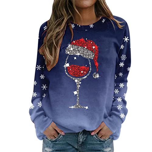 Weihnachtspullover Damen Merry Christmas Sweatshirt Lustig Rudolph Rentier Druck Baumwolle Weihnachten Weihnachts Xmas Pullover Weihnachtspulli Teenager Mädchen Weihnachtsmotiv Rentier Drucken von pvucpot