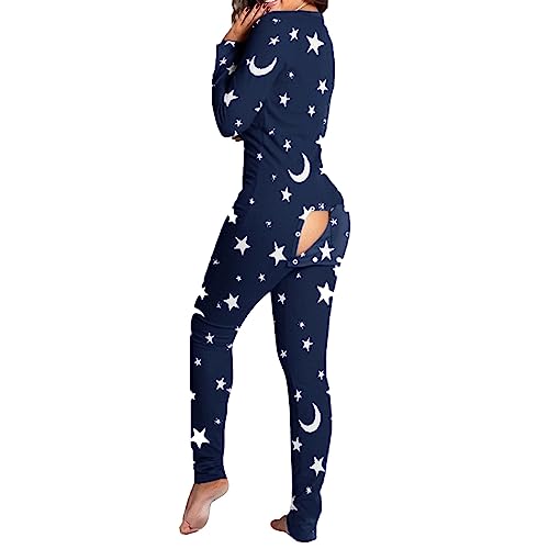 pvucpot Damen Sleepwear Mit Po-Klappe Warm Geschenk Für Frau Bunt Jumpsuit Sleepwear Für Erwachsene Hausanzug Onesies Einteiligen Pyjama Set Kuschelig Damen-Pyjama Schwarz Damen Lang Sexy Pyjama-Set von pvucpot