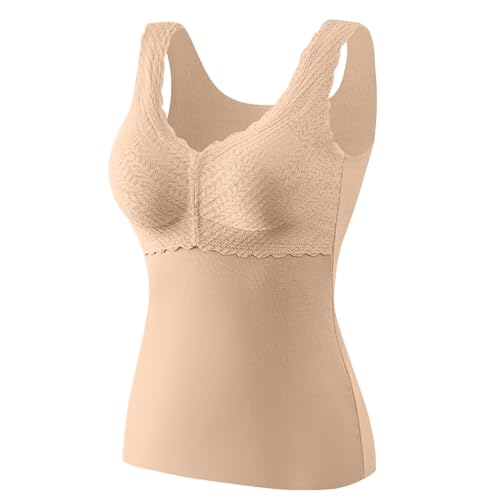 pvucpot Damen Unterhemd BH Hemd Seamless Tank Top Bauch Weg V-Ausschnitt Weste Spitze Figurformende Cami Shapewear mit integriertem BH Ohne Bügel Bustier Camisole Formendes Unterwäsche von pvucpot