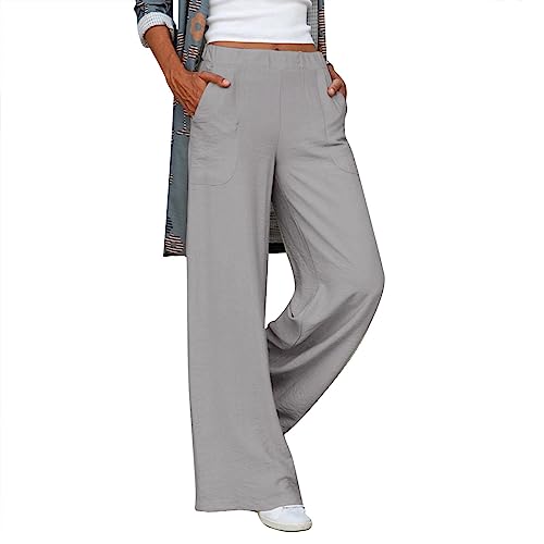 pvucpot Damenhosen mit Taschen weites Bein, elastisch, aus Stoff Hose Weiß Damen Jogginghose Damen Sommer ogginghose Damen Lang von pvucpot