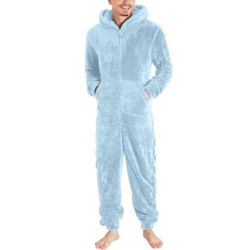 pvucpot Herren Paar Jumpsuit Kuschelig Lustig Lang Pyjama Winter Warm Plüsch Overall Schlafoverall Reißverschluss Teddy Fleece Einteiler Onesie Einteiler Onesie Schlafanzug von pvucpot