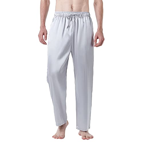 pvucpot Herren Satin Pyjamahose Lang Schlafanzughosen für Herren Nachtwäsche mit Taschen und Kordelzug Pyjamahose von pvucpot