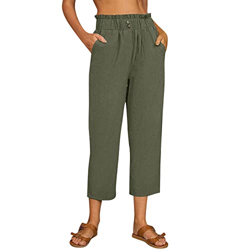 pvucpot Leinenhose Damen Sommer Sommerhose Damen Leicht 7/8 Stoffhose Damen Elegant Jogginghose Yogahose Gummizug Strandhosen Hose Schwarz Damen Weit Jogginghose Damen lang von pvucpot