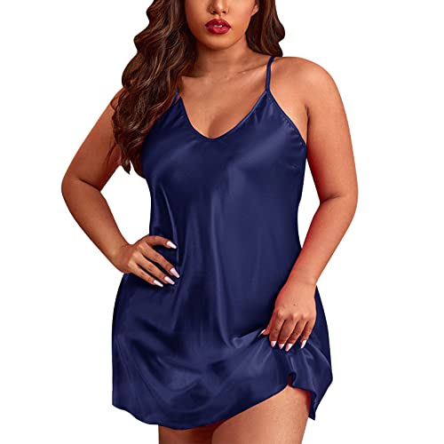 pvucpot Negligee Sexy Nachtwäsche Satin Nachthemd Damen kurzes Nachtkleid V-Ausschnitt Basic Unterkleid von pvucpot