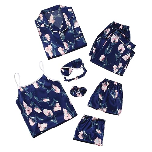 pvucpot Satin Pyjama Damen Kurz 4-teiliges Schlafanzug Kurzarm Nachtwäsche Cami and Shorts Set Frauen Pjs Sets Hausanzug Loungewear von pvucpot