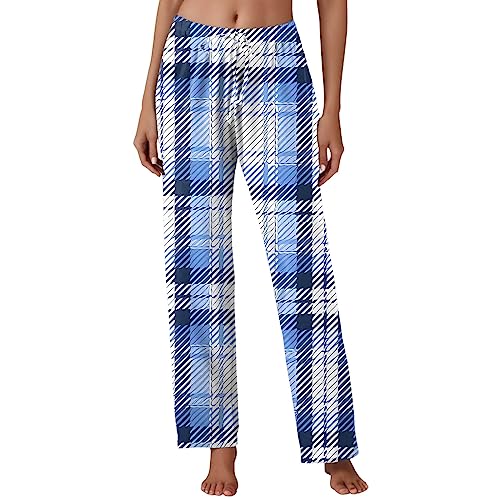 pvucpot Schlafanzughose Damen Lang Flanell Baumwolle Karierte Pyjamahose Winter Weich Nachtwäsche Hose Schlafhose Freizeithose Strandhose mit Taschen Kordelzug Elegant von pvucpot