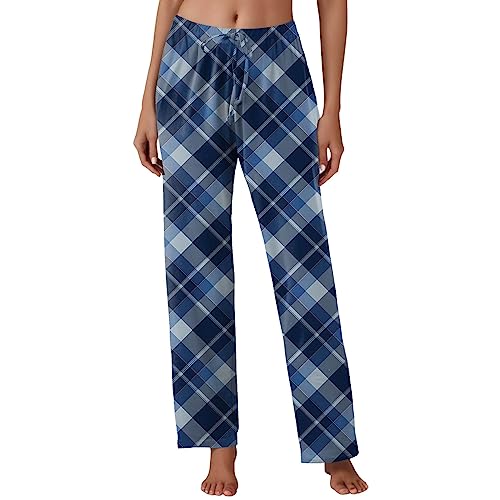 pvucpot Schlafanzughose Damen Lang Flanell Baumwolle Karierte Pyjamahose Winter Weich Nachtwäsche Hose Schlafhose Freizeithose Strandhose mit Taschen Kordelzug Elegant von pvucpot