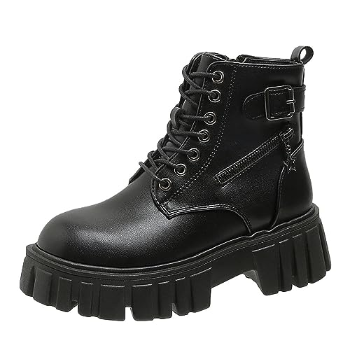 pvucpot Stiefeletten Damen Schwarz Damenschuhe, modisch, dicke Sohle, mittellang, langärmlig, Plüsch, warme Outdoor-Schneestiefel Stiefel von pvucpot