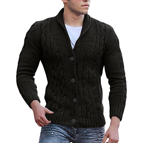 pvucpot Strickjacke Herren Langarm Kragen Cardigan Herren-Strickjacke mit Zopfmuster, Schalkragen, lockere Passform, Lange Ärmel, lässige Strickjacken Teddymantel Outdoorjacke von pvucpot