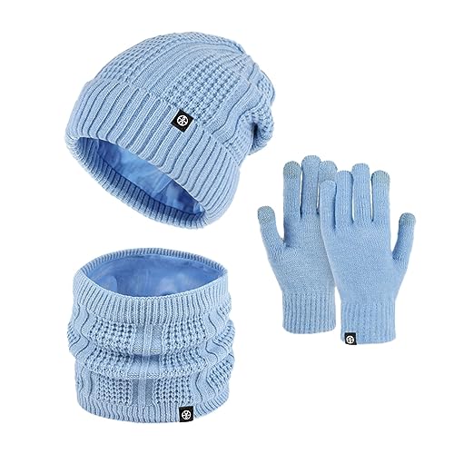 pvucpot Winter Warm Beanie Mütze Schal und Touchscreen Handschuhe Set für Herren und Damen, Wintermütze Schlauchschal Winterhandschuhe mit Fleece Gefütterte Lässige von pvucpot