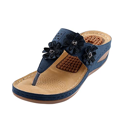 pxjsdwe Damen Flip Flops mit Absatz Bequem Hausschuhe Slipper Zehentrenner Outdoor Sommer Sandalen Flip Flops Elegant Pantoletten Casual Keilabsatz Orthopädische Sandalen Sommerschuhe von pxjsdwe