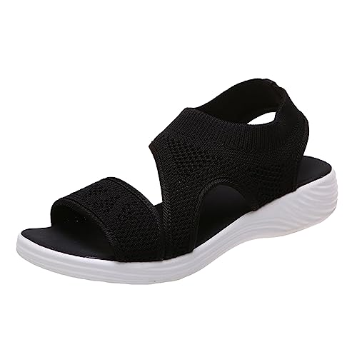 pxjsdwe Orthopädische Sandalen Damen, Leichte Bequeme Sport Strick Sandalen Mesh Atmungsaktive Orthopedische Slide Sandaletten Weiche Sohle Rutschfeste Trekkingsandalen Breite Füße Flach Sandalen von pxjsdwe