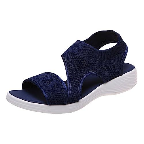 pxjsdwe Orthopädische Sandalen Damen, Leichte Bequeme Sport Strick Sandalen Mesh Atmungsaktive Orthopedische Slide Sandaletten Weiche Sohle Rutschfeste Trekkingsandalen Breite Füße Flach Sandalen von pxjsdwe