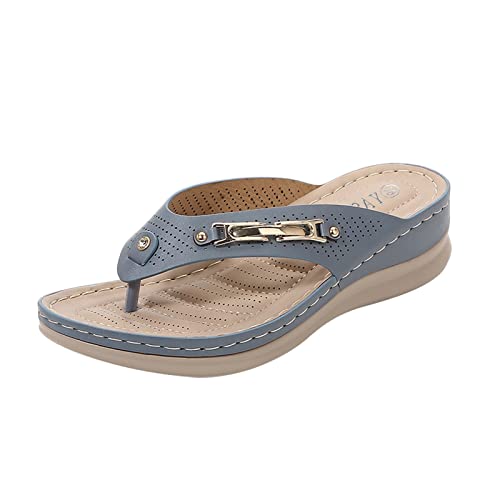 pxjsdwe Pantoletten Damen Sommer Zehentrenner Pantoletten Flip Flops Bequem Keilabsatz Elegant Hausschuhe Slipper mit Absatz Sandalen Freizeit Plateau Orthopädische Sandalen Strandschuhe von pxjsdwe