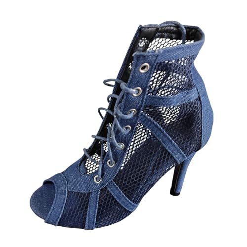 pxjsdwe Sandalen Damen High Heels Elegant Sexy Sandaletten Abendschuhe mit Absatz Mesh Atmungsaktiv Sandalen Sommerschuhe Hohl High Heels Sommerstiefel Lässige Tanzstiefel Schwarz Sommer Mesh Stiefel von pxjsdwe