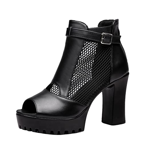 pxjsdwe Sandalen Damen mit Absatz Mesh Atmungsaktiv Tanzstiefel Abendschuhe High Heels Elegant Sandalen Sommerschuhe Schwarz Sexy Mesh Stiefel Weiß Sandaletten Hohl Lässige Sommerstiefel von pxjsdwe