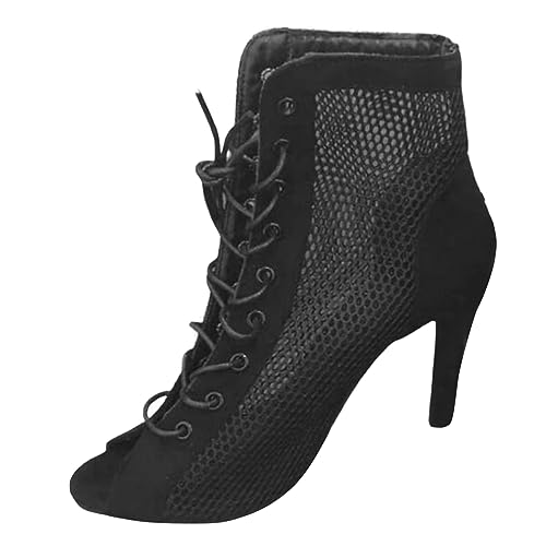 pxjsdwe Sommerschuhe Damen High Heels Mesh Atmungsaktiv Sommerschuhe Tanzstiefel Sexy Elegant Sandaletten Sandalen Hohl mit Absatz Sommerstiefel Sommer Abendschuhe Lässige Schwarz Mesh Stiefel von pxjsdwe