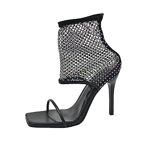 pxjsdwe Sommerschuhe Damen Sexy Mesh Atmungsaktiv Abendschuhe Sommerschuhe High Heels mit Absatz Sandalen Sandaletten Sommer Elegant Mesh Stiefel Weiß Tanzstiefel Hohl Schwarz Tanzschuhe von pxjsdwe