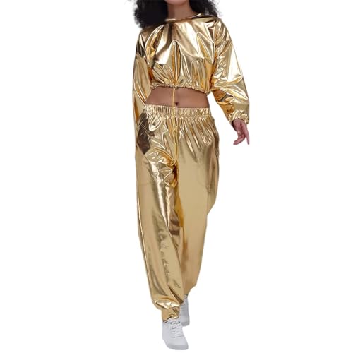 pxjsdwe hosenanzug damen, Alien Kostüm Damen Langarm Glitter Kapuzen Trainingsanzug Glänzend Metallic Crop Top Jogginghose 2-Teilig Alien Space Girl Kostüm Hip Hop Festival 80er Jahre Disco Party Set pxjsdwe hosenanzug damen, Alien Kostüm Damen Langarm Glitter Kapuzen Trainingsanzug Glänzend Metallic Crop Top Jogginghose 2-Teilig Alien Space Girl Kostüm Hip Hop Festival 80er Jahre Disco Party Set von pxjsdwe