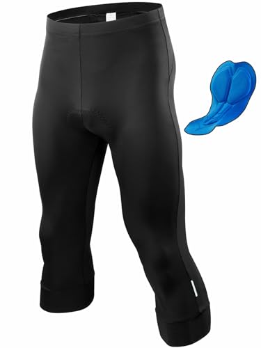 qualidyne Herren 3/4 Fahrradhose, 4D gepolsterte Radhose, Leggings, Outdoor, Reiten, Fahrradhose, Schwarz, X-Groß von qualidyne