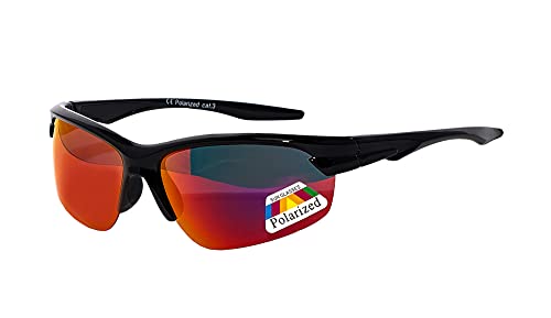 rainbow safety Kinder Sportbrille Sonnenbrille Polarisiert 8+ Jahre UV400 Schutz 3302 Schwarz verspiegelt Rot von rainbow safety