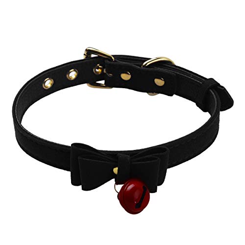 ranrann Damen PU Leder Halsband Halskette Choker Kragen mit Bowknot Glocke Verstellbar Katzen Cosplay Kostüm Accessoire Zubehör für Karneval Fasching Party Schwarz Einheitsgröße von ranrann