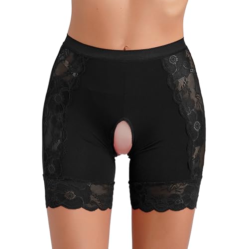 ranrann Damen Slip Ouvert Offener Schritt Unterhose Briefs Höschen Boxershorts Sexy Spitzen Shorts Erotik Unterwäsche Dessous Reizwäsche Durchsichtig Schwarz W L von ranrann